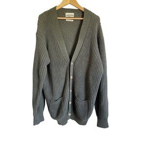 Vintage Cricket Lane XL Made in Hong Kong Green Ribbed Cardigan Sweater Heavywei